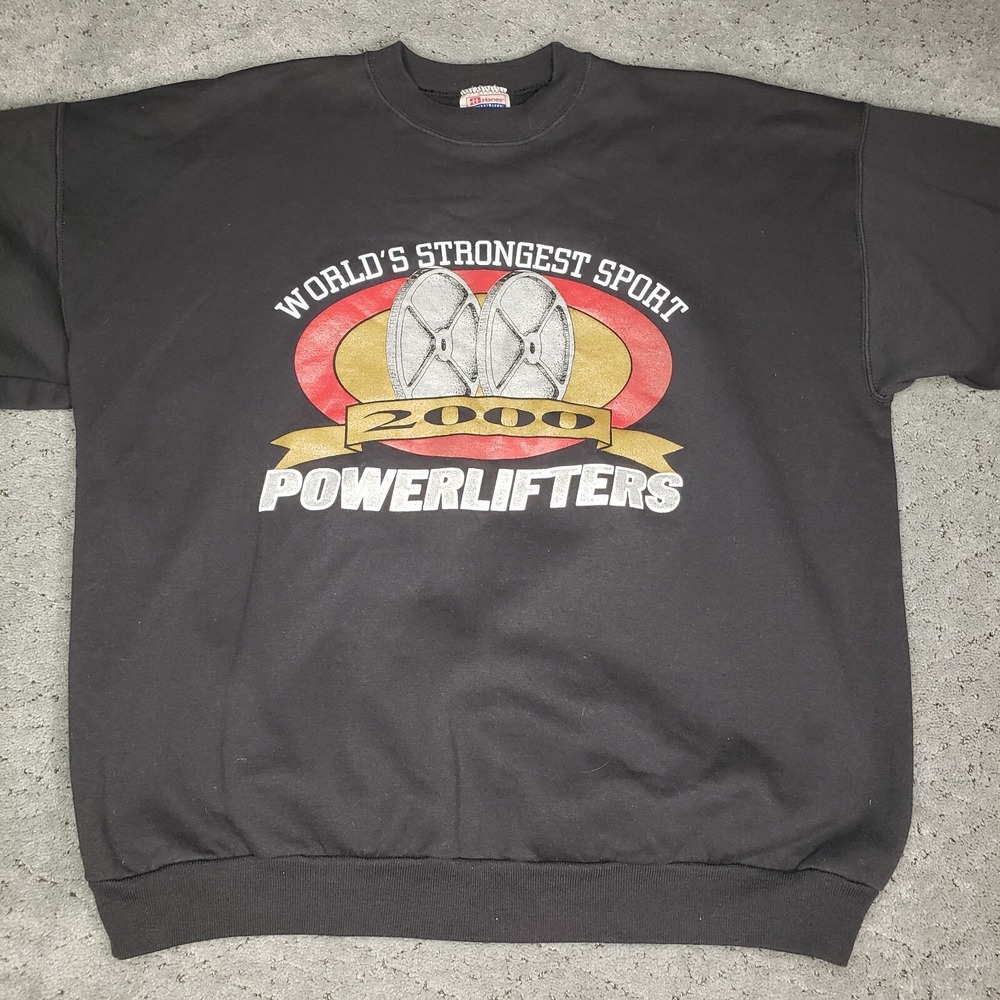 Vintage Y2K Powerlifters Sweatshirt‎ Mens XL Black Long Sleeve Gym Workout